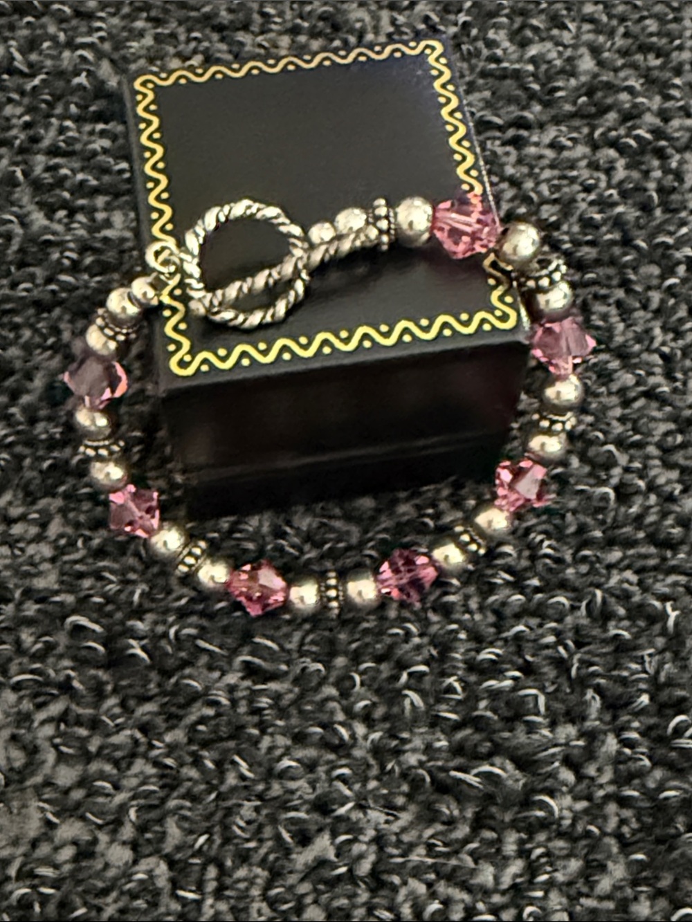 Silver Bead Bracelet with Purple Crystal Accents sterling